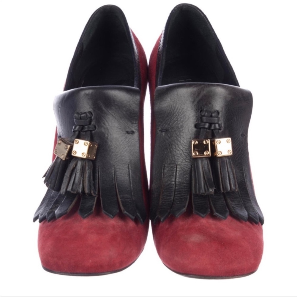 Tory Burch holiday leather round toe chunky heels pumps 7,5